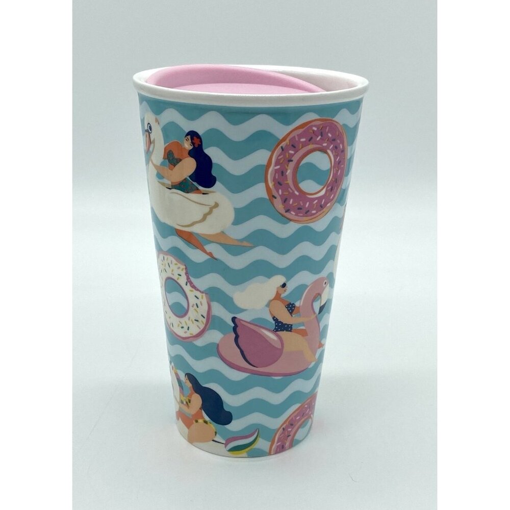 Summer Coffee Drink Tumbler Featuring Curvy Women w Pool Floats Body Positivity